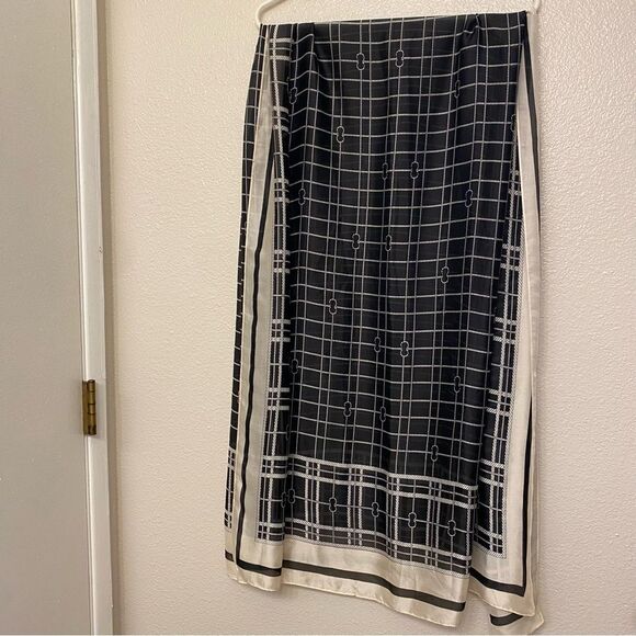 Black white Silk Scarf Mulberry Fashion Long Lightweight Shawl Wrap stole 70x35 - Picture 3 of 14